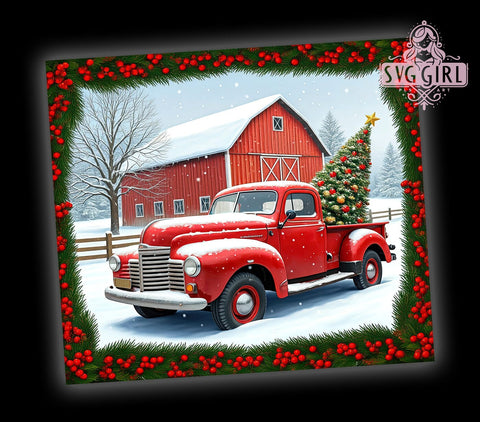 Rustic Christmas Truck Tumbler Wrap, Christmas Truck Tumbler, Farm Barn Design, 20oz Wrap, Sublimation Design, Holiday Drinkware, Xmas Decor, Rustic Christmas Cup Sublimation SvggirlplusArt 