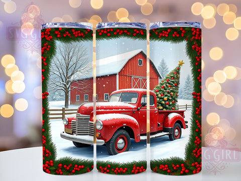 Rustic Christmas Truck Tumbler Wrap, Christmas Truck Tumbler, Farm Barn Design, 20oz Wrap, Sublimation Design, Holiday Drinkware, Xmas Decor, Rustic Christmas Cup Sublimation SvggirlplusArt 