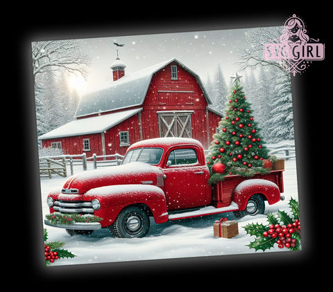 Rustic Christmas Truck Tumbler Wrap, Christmas Truck Tumbler, Farm Barn Design, 20oz Wrap, Sublimation Design, Holiday Drinkware, Xmas Decor, Rustic Christmas Cup Sublimation SvggirlplusArt 