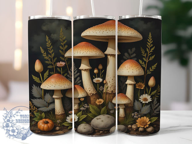 Rustic Cottagecore Mushrooms 20oz Tumbler, Rustic Mushroom Cup, 20oz Sublimation, Nature Drinkware, Boho Style Tumbler, Mushroom Art Design, Gifts for Nature Lovers Sublimation ToriDesigns 