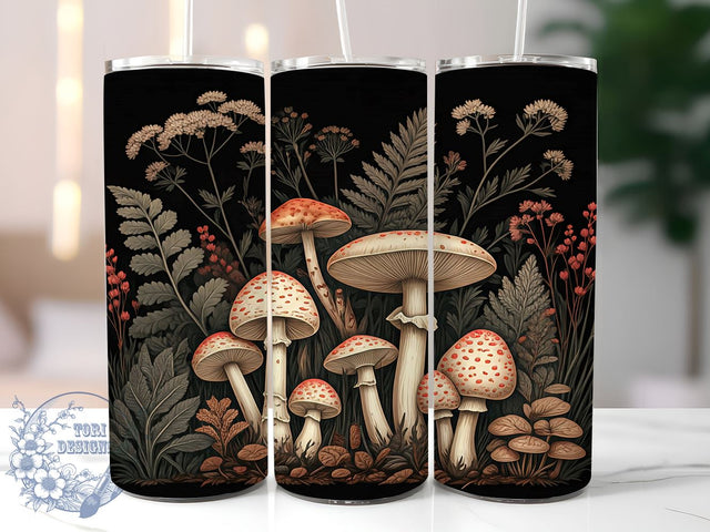 Rustic Cottagecore Mushrooms 20oz Tumbler, Rustic Mushroom Cup, 20oz Sublimation, Nature Drinkware, Boho Style Tumbler, Mushroom Art Design, Gifts for Nature Lovers Sublimation ToriDesigns 