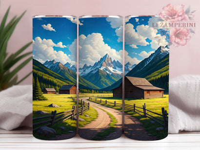 Rustic Country Landscape 20oz Tumbler, Rustic Landscape Design, Sublimation Tumbler, 20oz Tumbler, Farmhouse Drinkware, Scenic Gift, Countryside Decor Sublimation Li Zamperini 