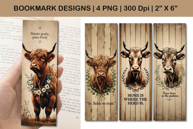 rustic cow bookmark design, wooden background bookmark design Sublimation Paper Switch 