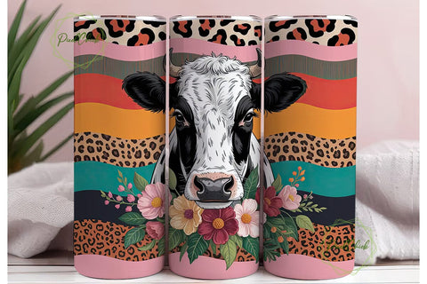 Rustic Cow Floral Tumbler Wrap Sublimation PixelChick 