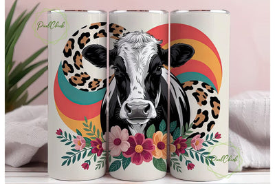 Rustic Cow Floral Tumbler Wrap Sublimation PixelChick 