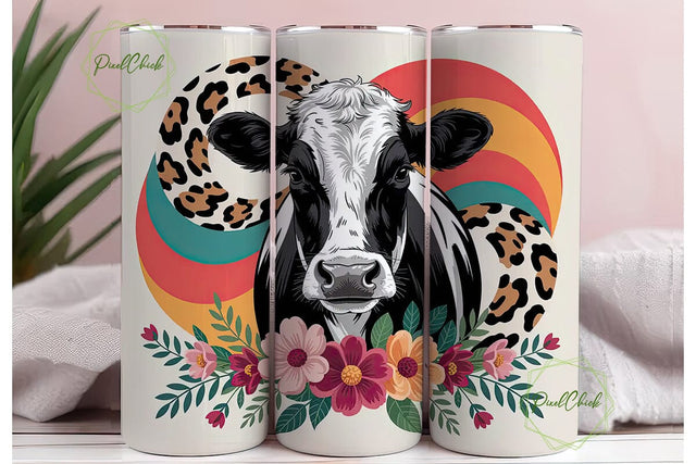 Rustic Cow Floral Tumbler Wrap Sublimation PixelChick 