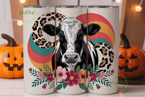 Rustic Cow Floral Tumbler Wrap Sublimation PixelChick 