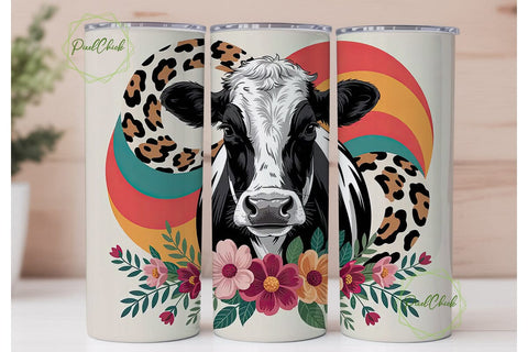 Rustic Cow Floral Tumbler Wrap Sublimation PixelChick 