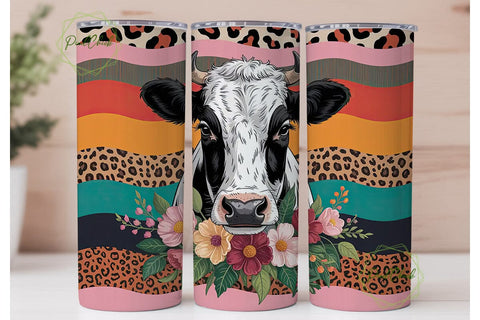 Rustic Cow Floral Tumbler Wrap Sublimation PixelChick 