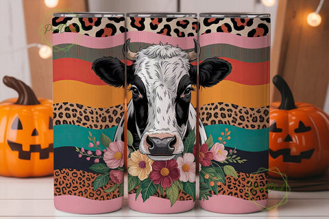 Rustic Cow Floral Tumbler Wrap Sublimation PixelChick 