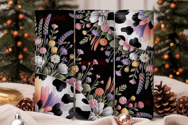 Rustic Cow Print Floral 20oz Tumbler Sublimation DesignSVG 