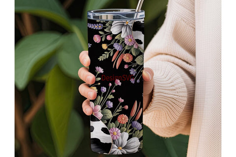 Rustic Cow Print Floral 20oz Tumbler Sublimation DesignSVG 