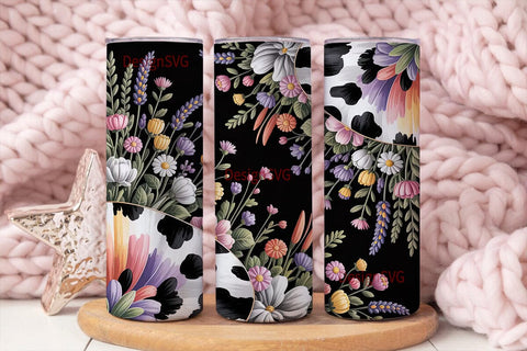 Rustic Cow Print Floral 20oz Tumbler Sublimation DesignSVG 