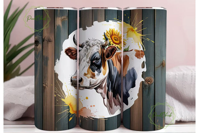 Rustic Cow & Sunflower 20oz Tumbler Wrap Sublimation PixelChick 