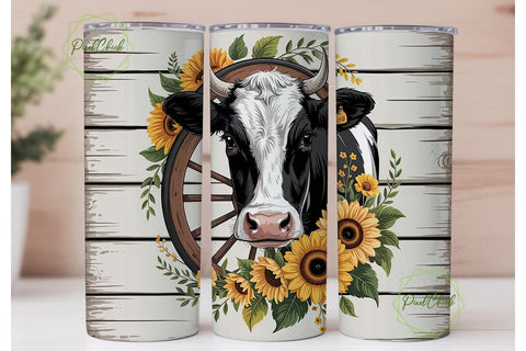 Rustic Cow & Sunflower 20oz Tumbler Wrap Sublimation PixelChick 