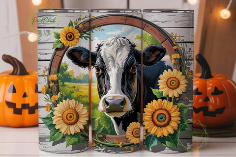 Rustic Cow & Sunflower 20oz Tumbler Wrap Sublimation PixelChick 