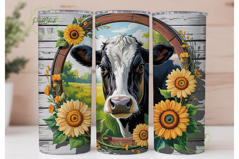 Rustic Cow & Sunflower 20oz Tumbler Wrap Sublimation PixelChick 