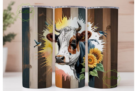 Rustic Cow & Sunflower 20oz Tumbler Wrap Sublimation PixelChick 