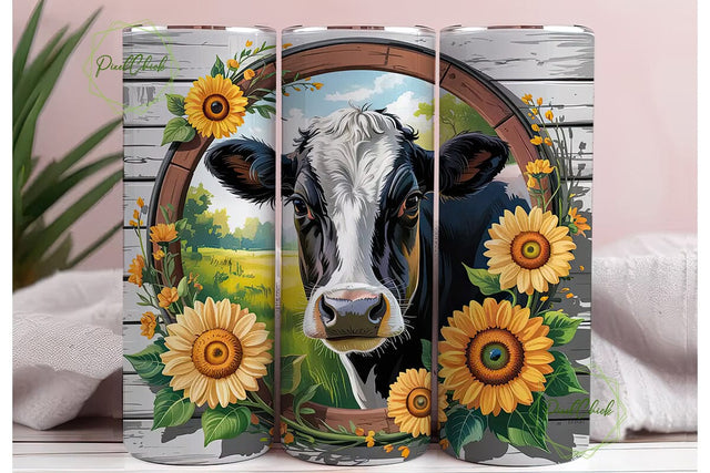 Rustic Cow & Sunflower 20oz Tumbler Wrap Sublimation PixelChick 