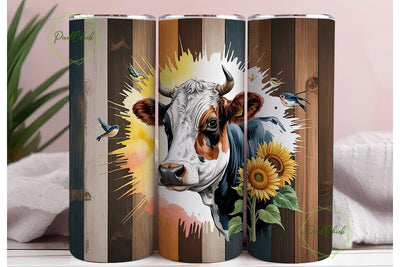 Rustic Cow & Sunflower 20oz Tumbler Wrap Sublimation PixelChick 