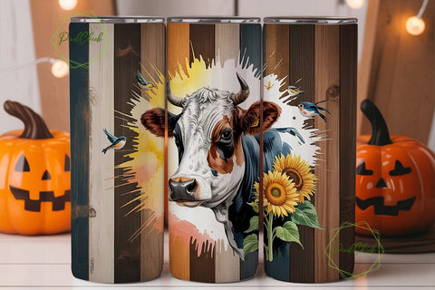 Rustic Cow & Sunflower 20oz Tumbler Wrap Sublimation PixelChick 