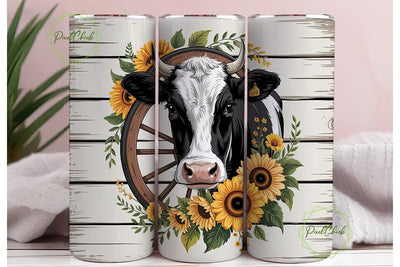 Rustic Cow & Sunflower 20oz Tumbler Wrap Sublimation PixelChick 
