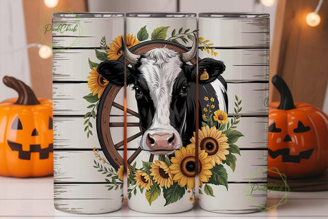 Rustic Cow & Sunflower 20oz Tumbler Wrap Sublimation PixelChick 
