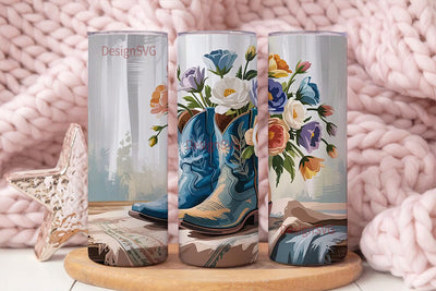 Rustic Cowboy Boots Floral 20oz Tumbler Sublimation DesignSVG 