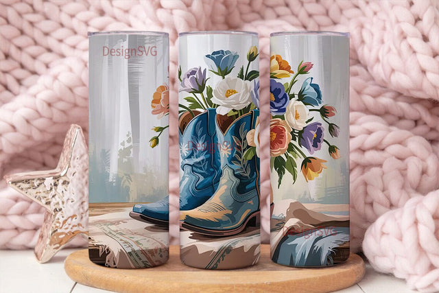 Rustic Cowboy Boots Floral 20oz Tumbler Sublimation DesignSVG 