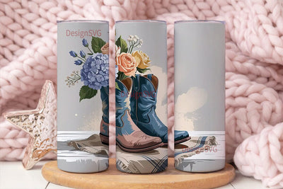 Rustic Cowboy Boots Floral 20oz Tumbler Sublimation DesignSVG 