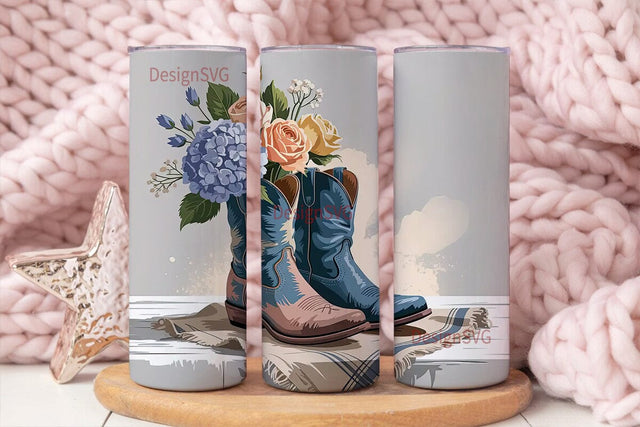 Rustic Cowboy Boots Floral 20oz Tumbler Sublimation DesignSVG 