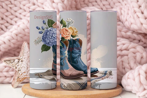 Rustic Cowboy Boots Floral 20oz Tumbler Sublimation DesignSVG 