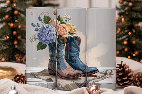 Rustic Cowboy Boots Floral 20oz Tumbler Sublimation DesignSVG 