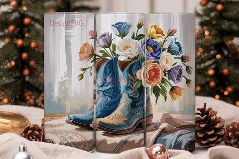 Rustic Cowboy Boots Floral 20oz Tumbler Sublimation DesignSVG 