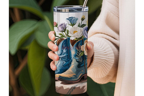 Rustic Cowboy Boots Floral 20oz Tumbler Sublimation DesignSVG 