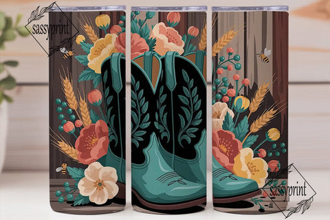 Rustic Cowboy Boots Floral 20oz Tumbler Sublimation sassyprint 