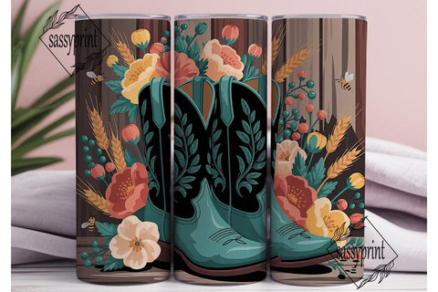 Rustic Cowboy Boots Floral 20oz Tumbler Sublimation sassyprint 