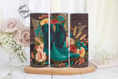 Rustic Cowboy Boots Floral 20oz Tumbler Sublimation sassyprint 