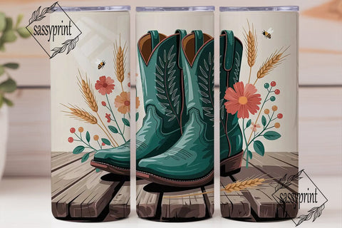 Rustic Cowboy Boots Floral 20oz Tumbler Sublimation sassyprint 