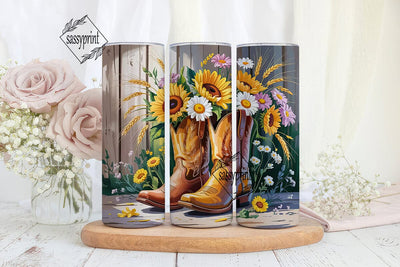 Rustic Cowboy Boots Floral 20oz Tumbler Sublimation sassyprint 