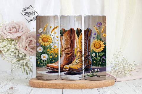 Rustic Cowboy Boots Floral 20oz Tumbler Sublimation sassyprint 
