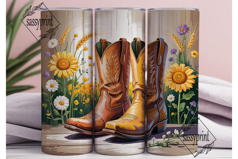Rustic Cowboy Boots Floral 20oz Tumbler Sublimation sassyprint 