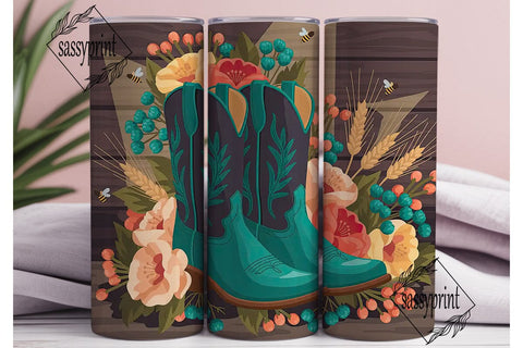 Rustic Cowboy Boots Floral 20oz Tumbler Sublimation sassyprint 