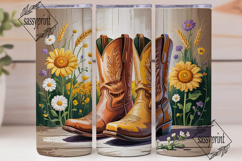 Rustic Cowboy Boots Floral 20oz Tumbler Sublimation sassyprint 