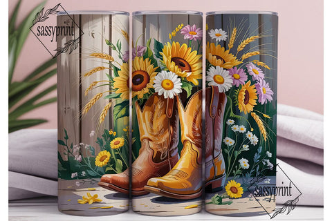 Rustic Cowboy Boots Floral 20oz Tumbler Sublimation sassyprint 