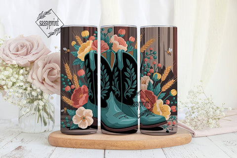 Rustic Cowboy Boots Floral 20oz Tumbler Sublimation sassyprint 