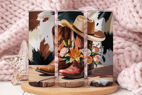 Rustic Cowboy Boots & Flowers 20oz Sublimation DesignSVG 
