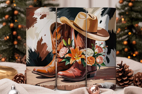 Rustic Cowboy Boots & Flowers 20oz Sublimation DesignSVG 