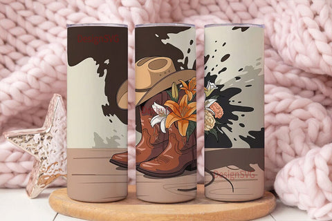 Rustic Cowboy Boots & Flowers 20oz Sublimation DesignSVG 