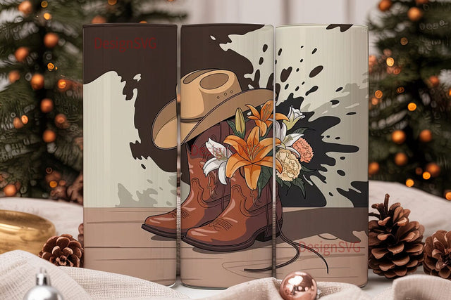 Rustic Cowboy Boots & Flowers 20oz Sublimation DesignSVG 